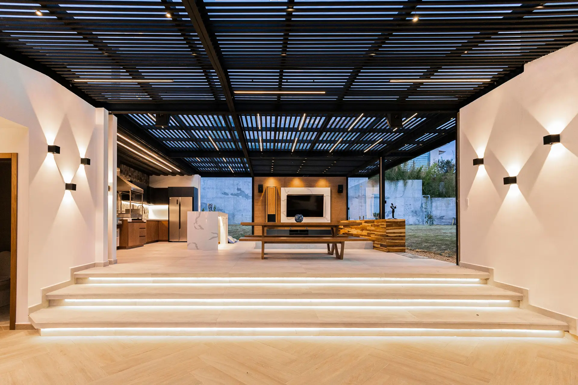 Atmospheric living interior with tactile timber and bespoke detailing