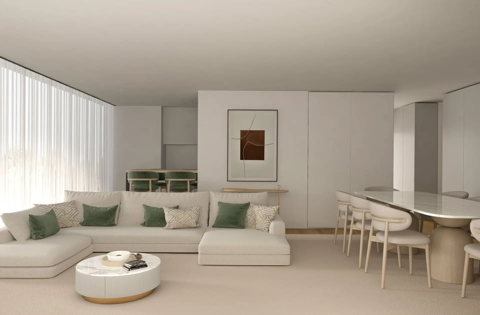 Bespoke dining and living room interior with contemporary aesthetic