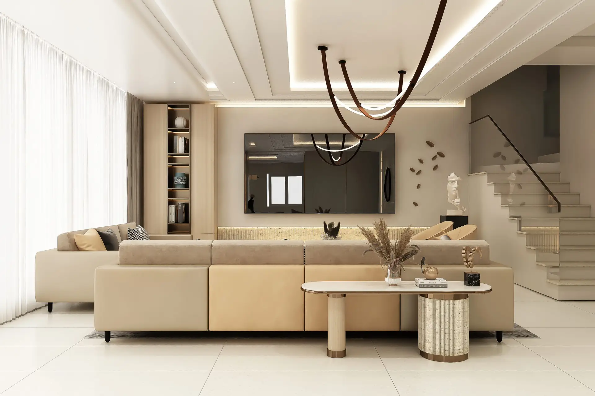 BrunelloVarique curated contemporary living room with bespoke furniture and warm architectural lighting