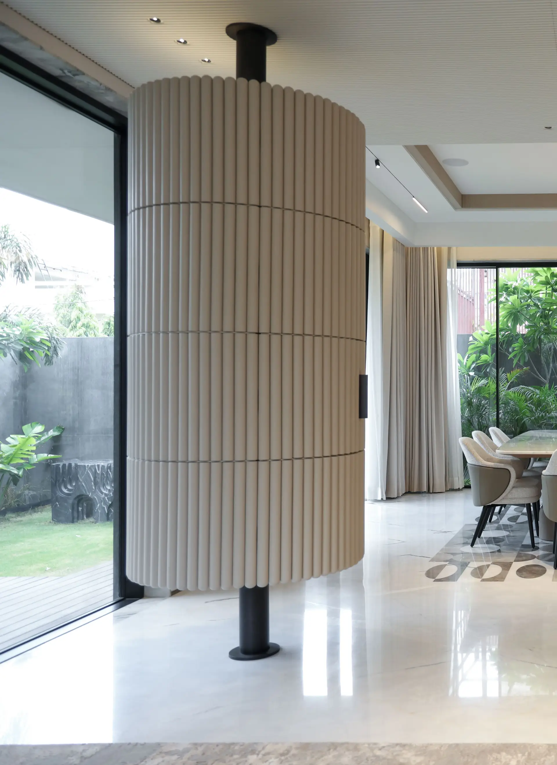 Cambridge garden house dining room with custom bronze lighting
