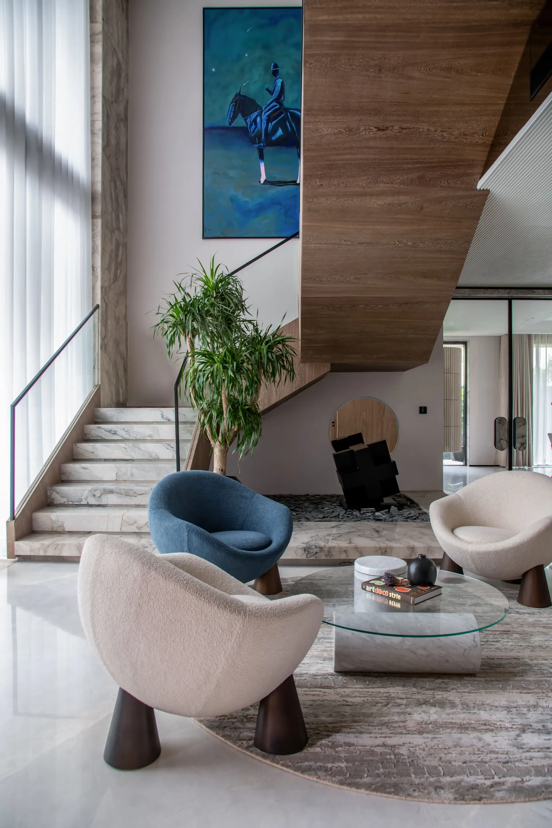 Chelsea Penthouse open living zone overlooking the Thames